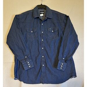 Wrangler Heavy Denim Western Shirt Mens Sz 2XL Pearl Snap NWO Tags Laundered